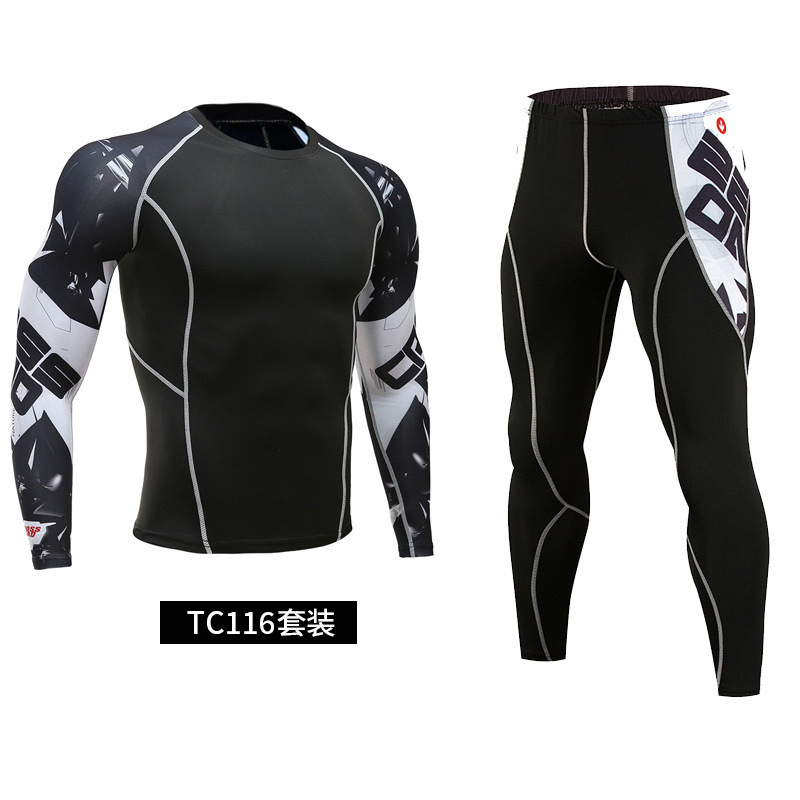 Picture of Fitness suit Men's Full Set Quick-Dry Basketball Printed Training Suit Tight Pants Running Travel Outdoor Fitness Suit