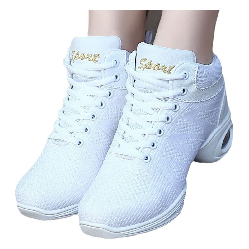 High Top Four Seasons New Style Dance Shoes Soft Sole Mesh Breathable Square Dance Shoes Jazz Dance Shoes Middle Heel Adult Dance Shoes