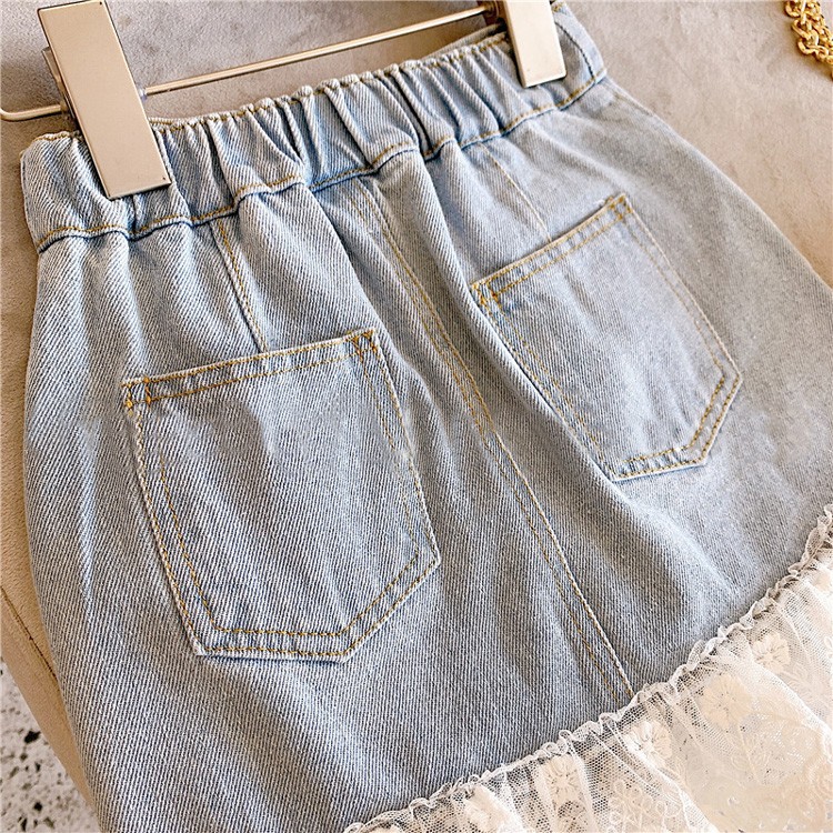 Picture of Girls denim skirt Korean denim stitching lace skirt denim skirt spot a generation of hair