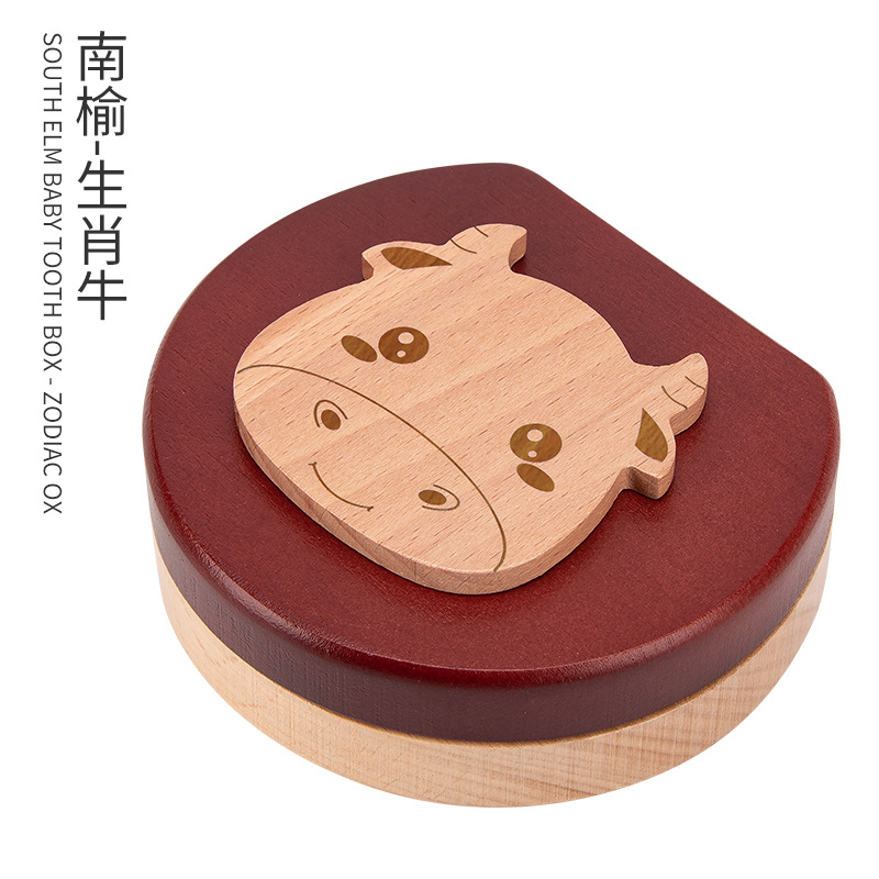 Picture of Wooden Children's Deciduous Teeth Box 1-3-5 Years Old and a Half Baby's Fairy Hair Deciduous Teeth Storage Box One Year Old Memorial Umbilical Cord Collection Box
