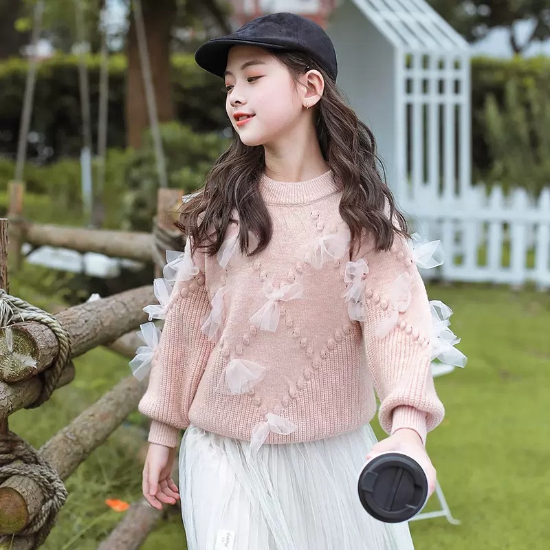 Picture of Girl's Autumn Sweater Children's Wear New Children's Western Style Girl's Spring and Autumn Bow Knitted Base Shirt Wool Top