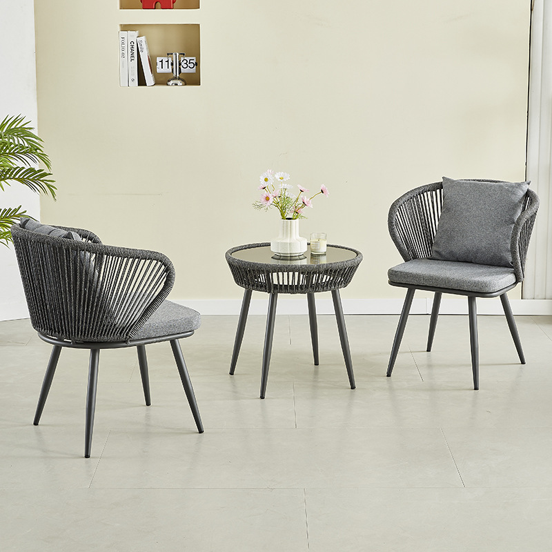 Picture of Courtyard Leisure Backrest Rattan Chair Restaurant Terrace Balcony Outdoor Chair Small Garden Cafe Combination Table and Chairs