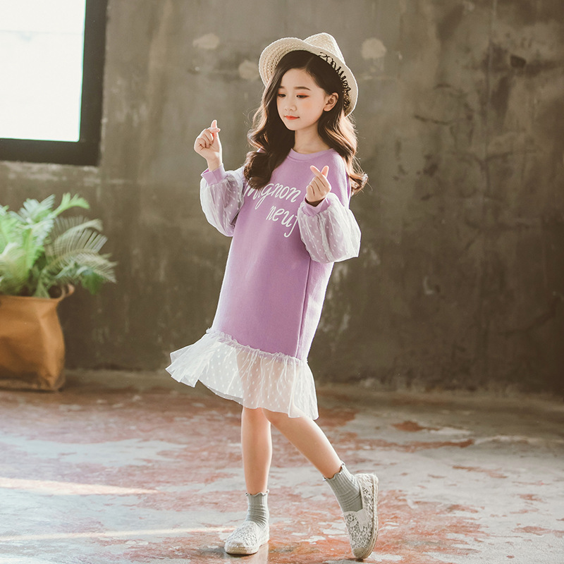 Picture of Girls Spring & Fall Dress 2024 New Style Kidsren's Baby Girl Fashionable Sweatshirt Long-Sleeved Princess Gauze Skirt Little Girl