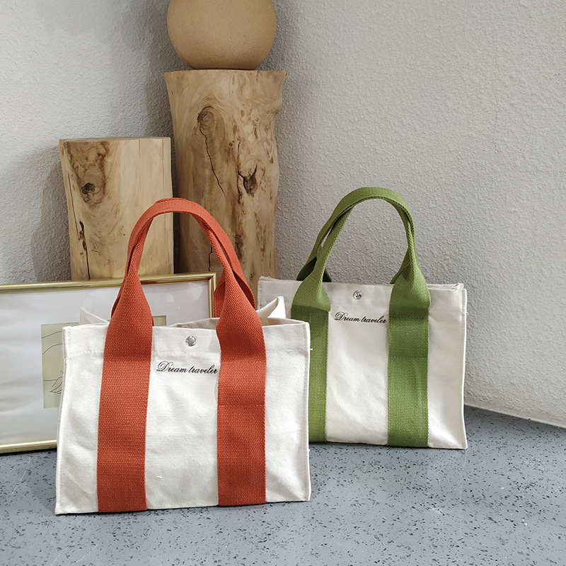Bufan Liangpin/Amazon cross-border supply stitching contrast color canvas bag female portable lunch bag mini bag female