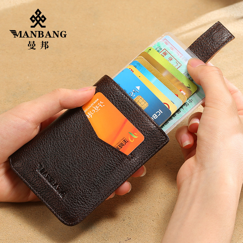 Picture of Cross-Border Dropshipping Manbang Men's Card Holder Anti-Theft Brush Thin First-Layer Cowhide Driver's License Leather Case Compact Mini Card Holder