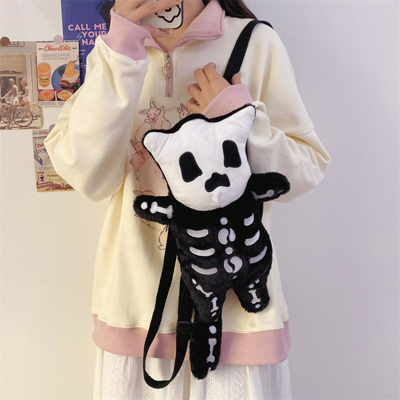 Picture of Halloween funny skull ghost backpack 2023 autumn and winter ugly cute plush little devil cat doll back