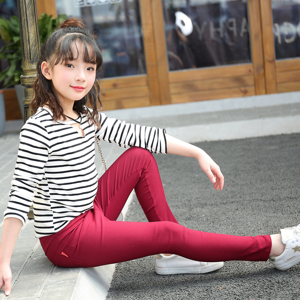 Picture of 2022 children's pants new 3-12 years old girls pencil pants spring and autumn pressure standard elastic leggings pants outside wear pants wholesale