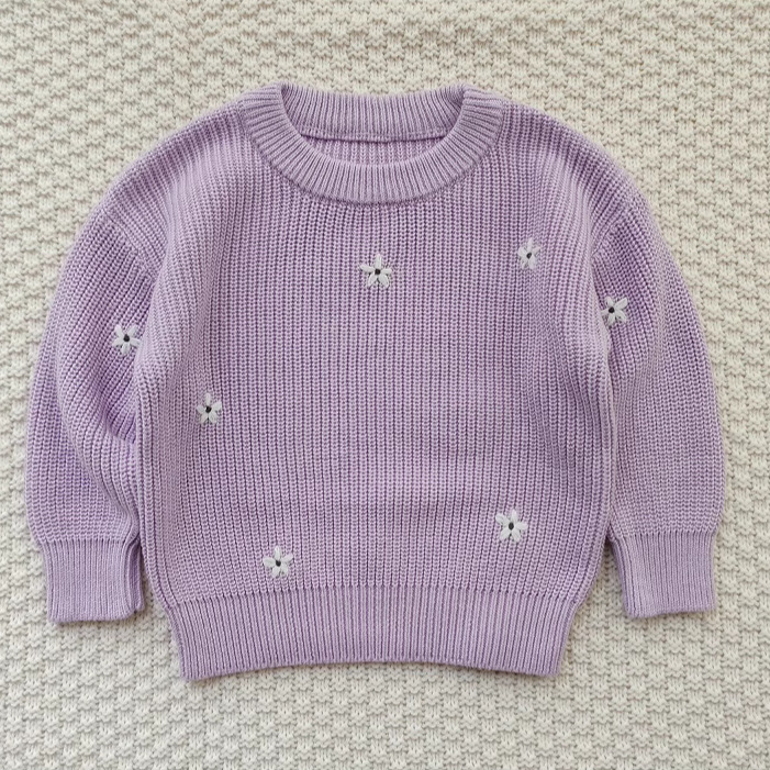 Picture of Ready-Made Hand-Embroidered Flower Cross-Border Pure Cotton Baby Knitwear Category a Autumn and Winter Bottoming Long-Sleeved Baby Girl Pullover Knitwear