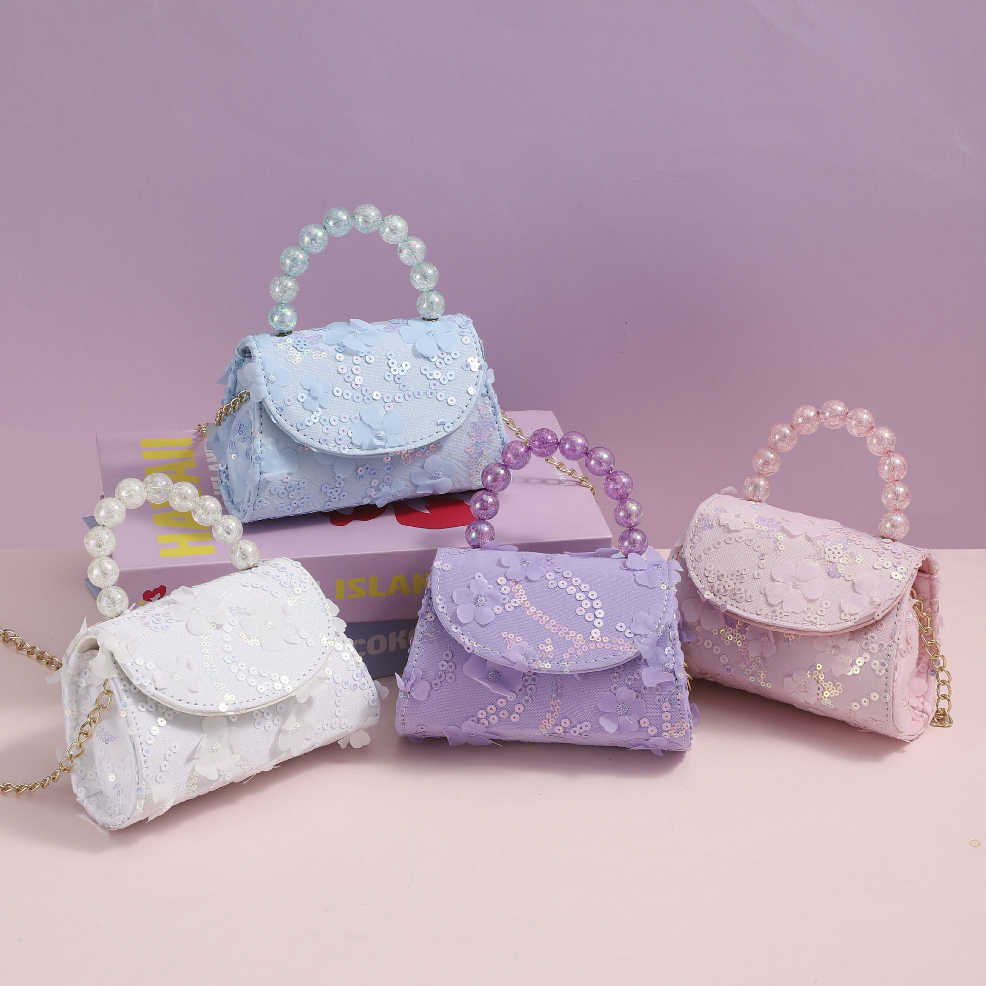 New cotton and linen material pearl portable metal chain fashion bare bag small square bag shoulder bag foreign trade manufacturers wholesale