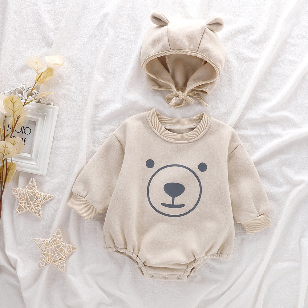 Picture of Baby's Jumpsuit Thickened Autumn and Winter Clothes Fleece Bear Climbing Suit Fleece Wrap Fart Clothes Harper Trendy for Boys and Girls