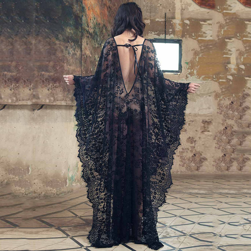 Picture of Amazon Explosions Oversized Loose Large Size Robe Lace Long Dress Holiday Beach Dress Swimsuit Blouse Dress Women