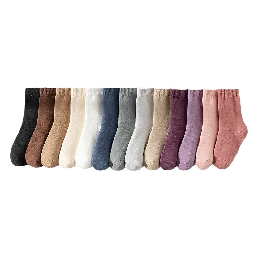 Children's socks thickened Terry socks winter solid color men's and women's medium and big children's mid-calf socks fleece-lined cold-resistant warm socks wholesale