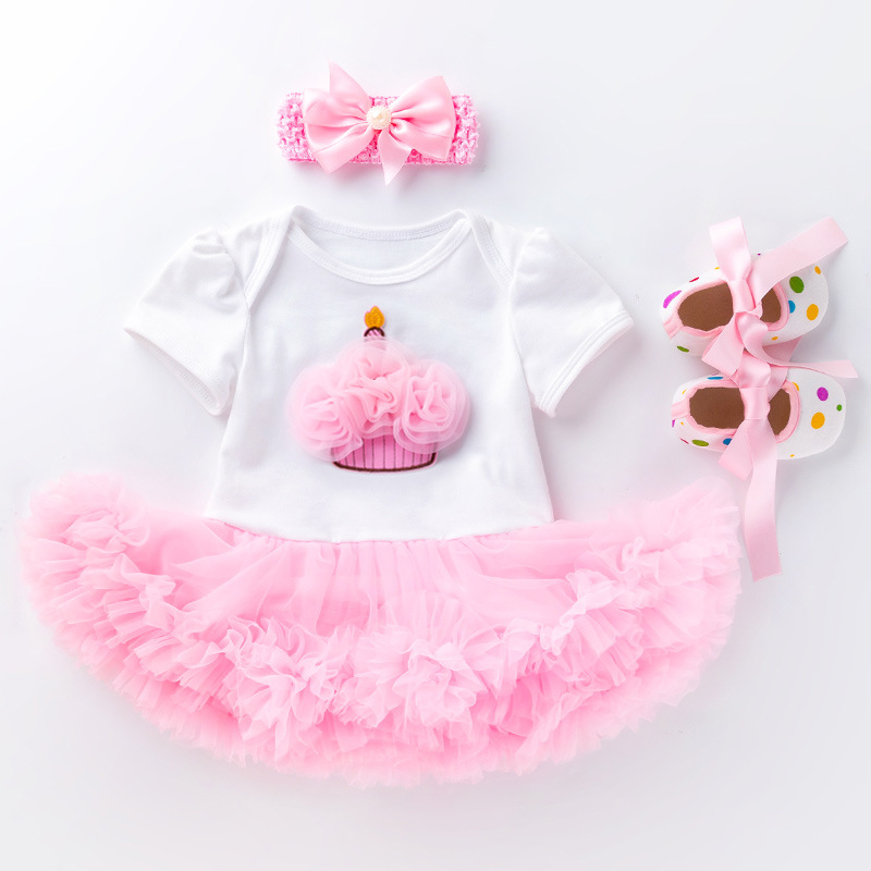 Picture of Summer new baby pink cake ha dress toddler shoes three-piece set 0-2 years old baby girl children's clothing children's skirt wholesale