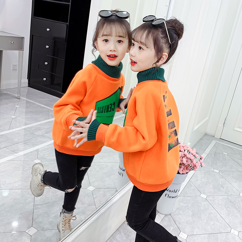 Picture of Girls Sweatshirt Winter Velvet Thickeneding 2025 New Kidsren's Autumn and Winter Warm Top Foreign Style Turtleneck Bottoming Shirt