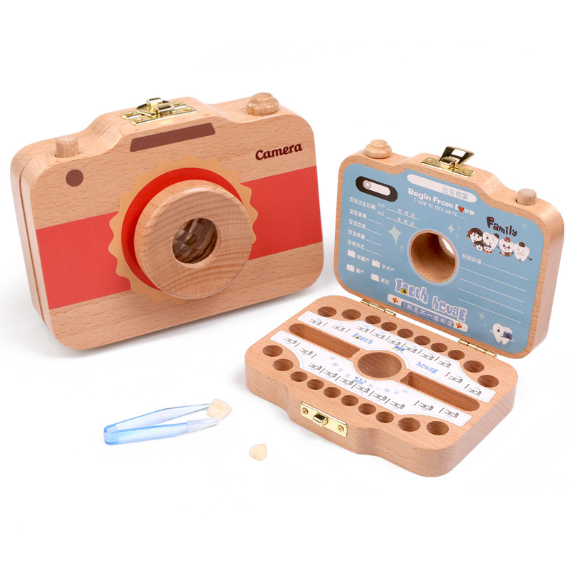 Picture of Wooden Children's Deciduous Teeth Box 1-3-5 Years Old and a Half Baby's Fairy Hair Deciduous Teeth Storage Box One Year Old Memorial Umbilical Cord Collection Box