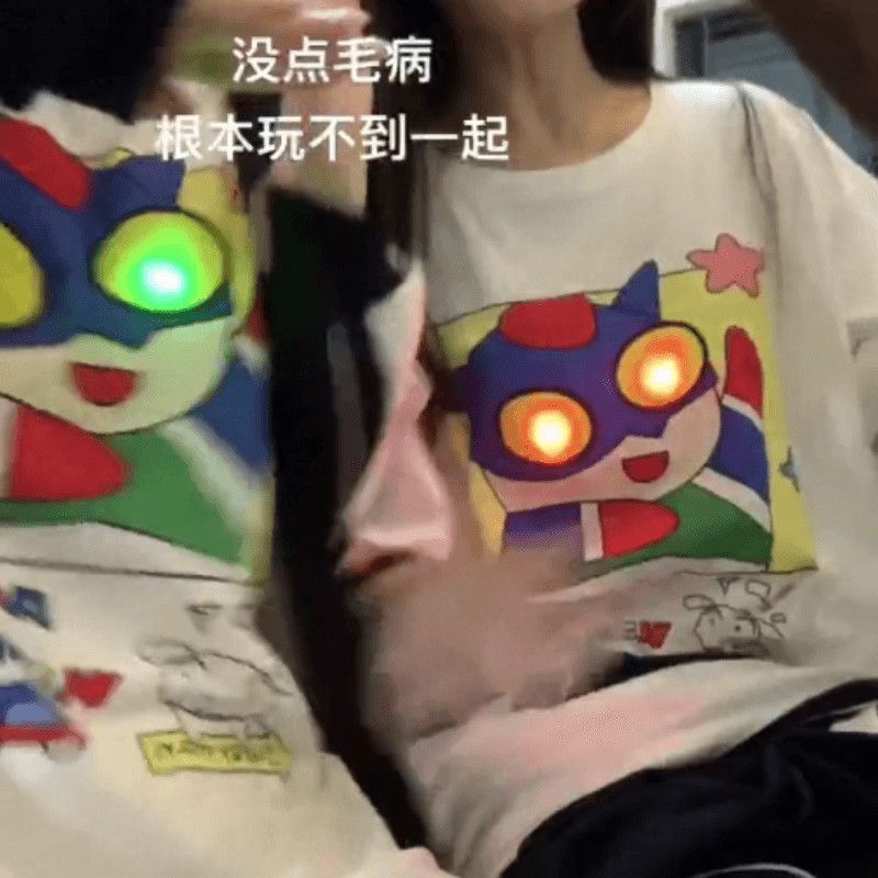 Summer New Tapping Lights Cartoon T-shirt Cotton Parity Dress Couple Dress Cute All-match Short-sleeved Trendy