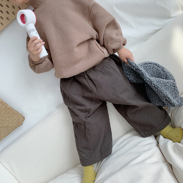 Picture of Winter New Men's and Women's Children's Wear Korean Style Top Loose Shoulder Slip Simple Western Style Solid Color High Collar Fleece Sweater Trendy 3