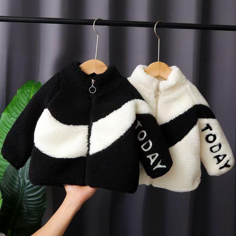 Picture of Boys' coat fleece-lined thickened autumn and winter new women's children's clothing western style top imitation lamb wool warm children's sweater