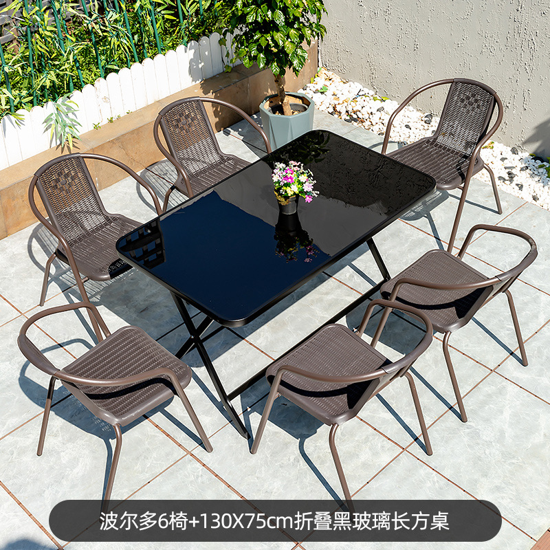 Picture of Outdoor Courtyard Table and Chair Rattan Chair Outdoor Leisure Three-piece Set Garden Terrace Wrought Iron Balcony Seat Combination Small Coffee Table