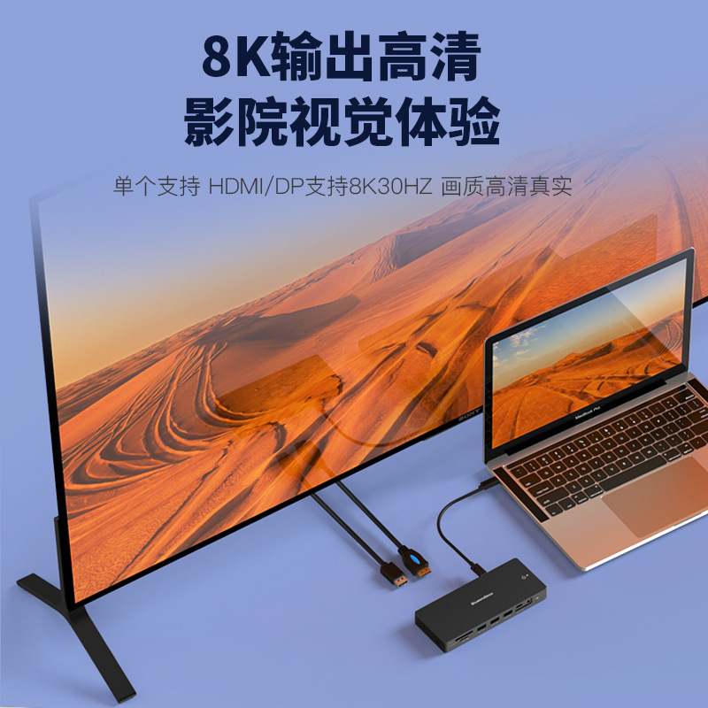 Picture of 8k30hz docking station type-c multi-screen display hdmi2.1/dp1.4 notebook docking station USB splitter