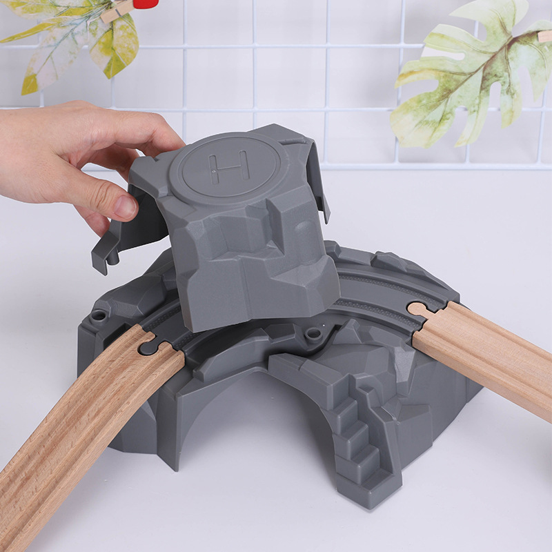 Picture of Children's wooden train accumulation wooden track accessories simulation tunnel cave double-layer toy rich scene accessories