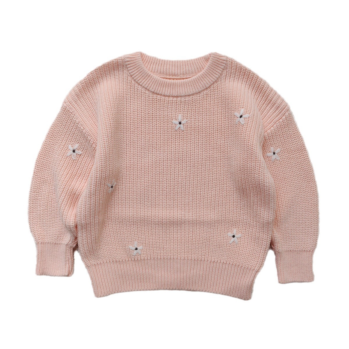 Picture of Ready-Made Hand-Embroidered Flower Cross-Border Pure Cotton Baby Knitwear Category a Autumn and Winter Bottoming Long-Sleeved Baby Girl Pullover Knitwear