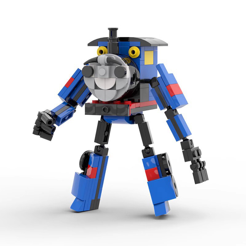 Picture of Cross-border assembled building blocks variation Charles Train Blue Mecha Robot model MOC compatible with Lego