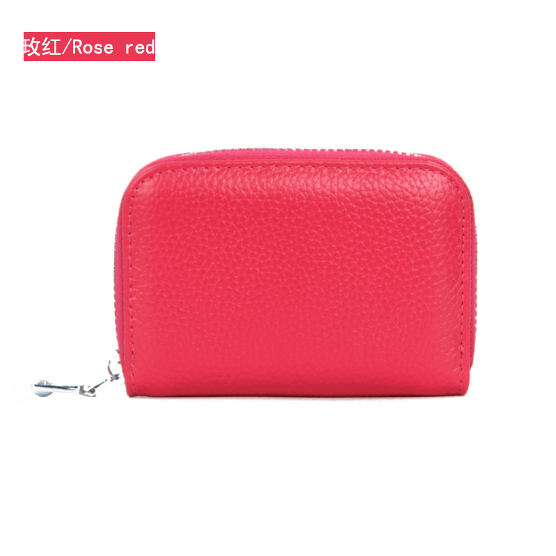 Picture of Amazon organ first layer cowhide ID card holder RFID anti-theft brush multi-card position large capacity zipper leather card holder