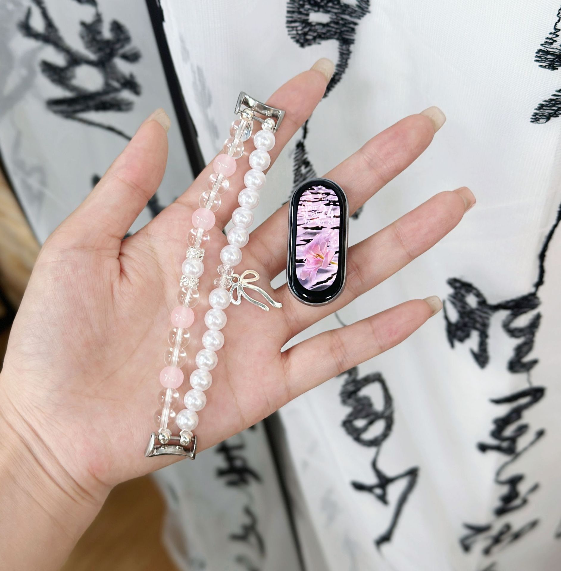 Picture of For mi band 9 strap butterfly pearl beads 3/4/5/6/7/8 generation nfc version wrist strap generation girls