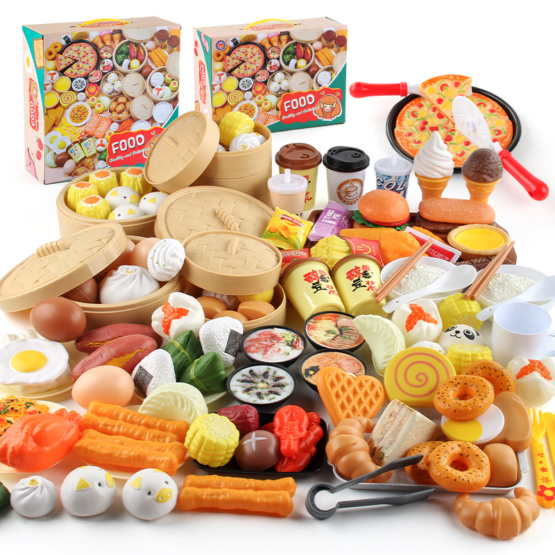 Children's educational simulation kitchen food set steamer bag sushi fried dough sticks breakfast hamburger set play house toys