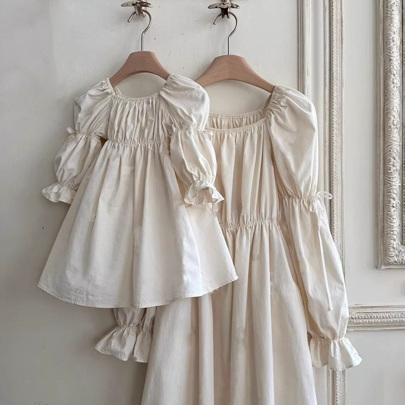 2024 Children's Wear Korean Style Spring Wear dress Style Solid Color Elegant Puff Sleeve Girl's Princess Doll Dress
