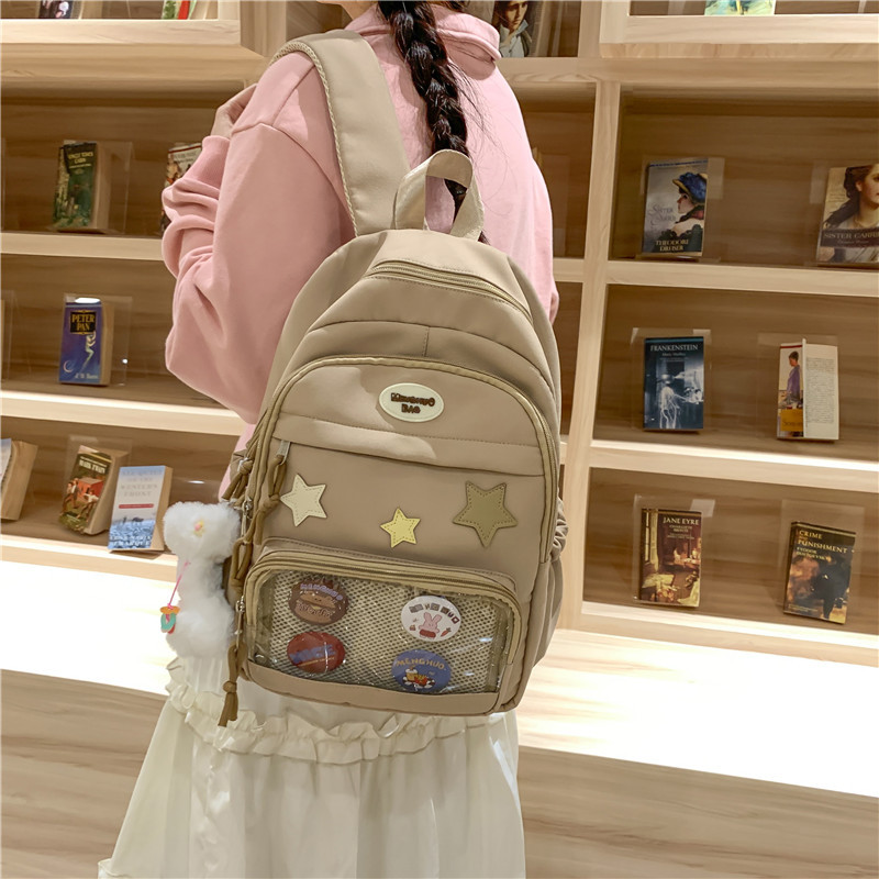 Picture of Ins Transparent Badge Casual Backpack Large Capacity All-match College Style School Bag Cute Commuter Backpack