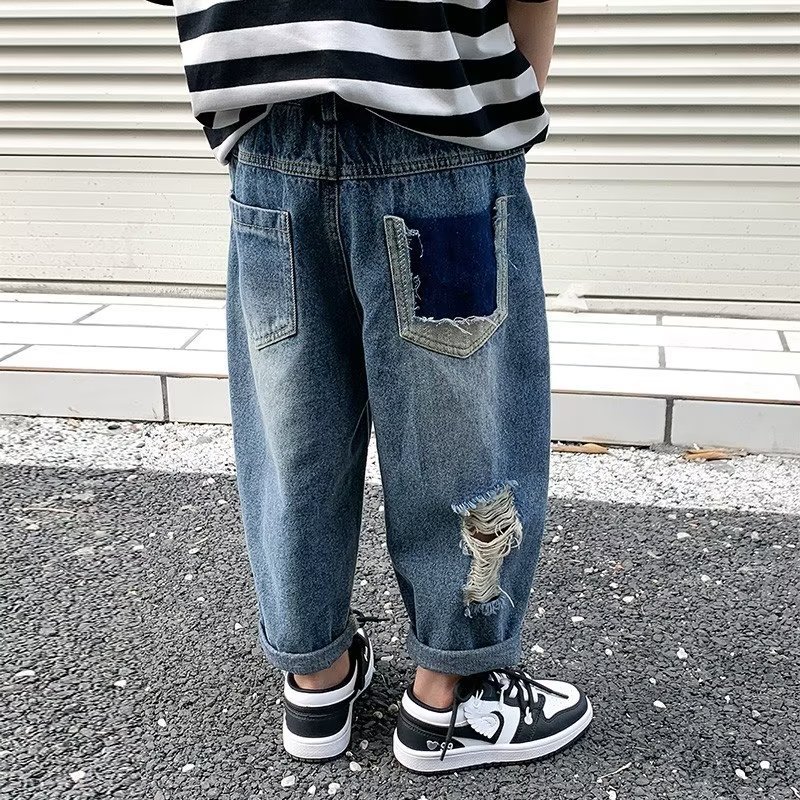 Picture of Boys' jeans 2023 Spring and Autumn new summer Middle and big children boys' pants children's ripped Denim pants