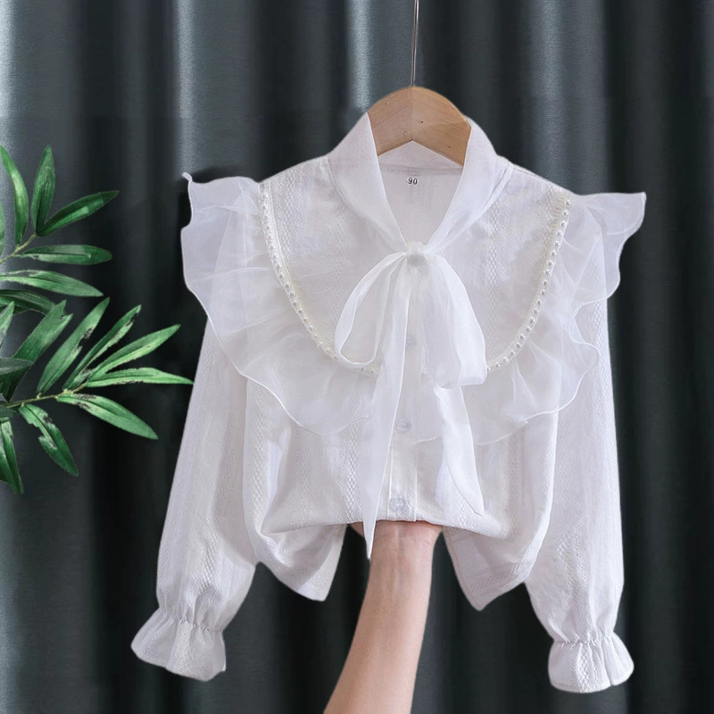 Picture of Shirt lace white girl's bottoming shirt top middle and small children's clothing student long sleeve middle and big children's inner wear overseas