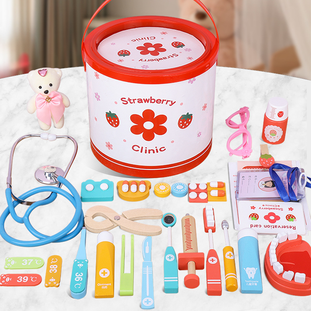 Play House Doctor Toy Set Wooden Children's Medical Tools Simulation Girl Nurse Doctor Stethoscope Educational Toy