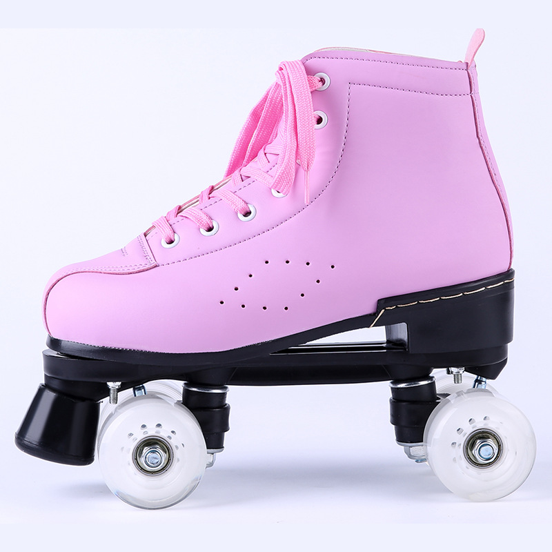 Picture of Factory wholesale four-wheel roller skates average size two-wheel pulley purple powder blue skates pattern flash wheel skates