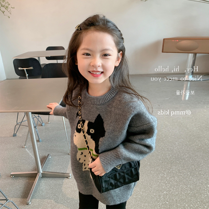Picture of Girls' Sweater 2024 Autumn New Cartoon Casual Mid-length Knitted Pullover Children's Daily All-match Top