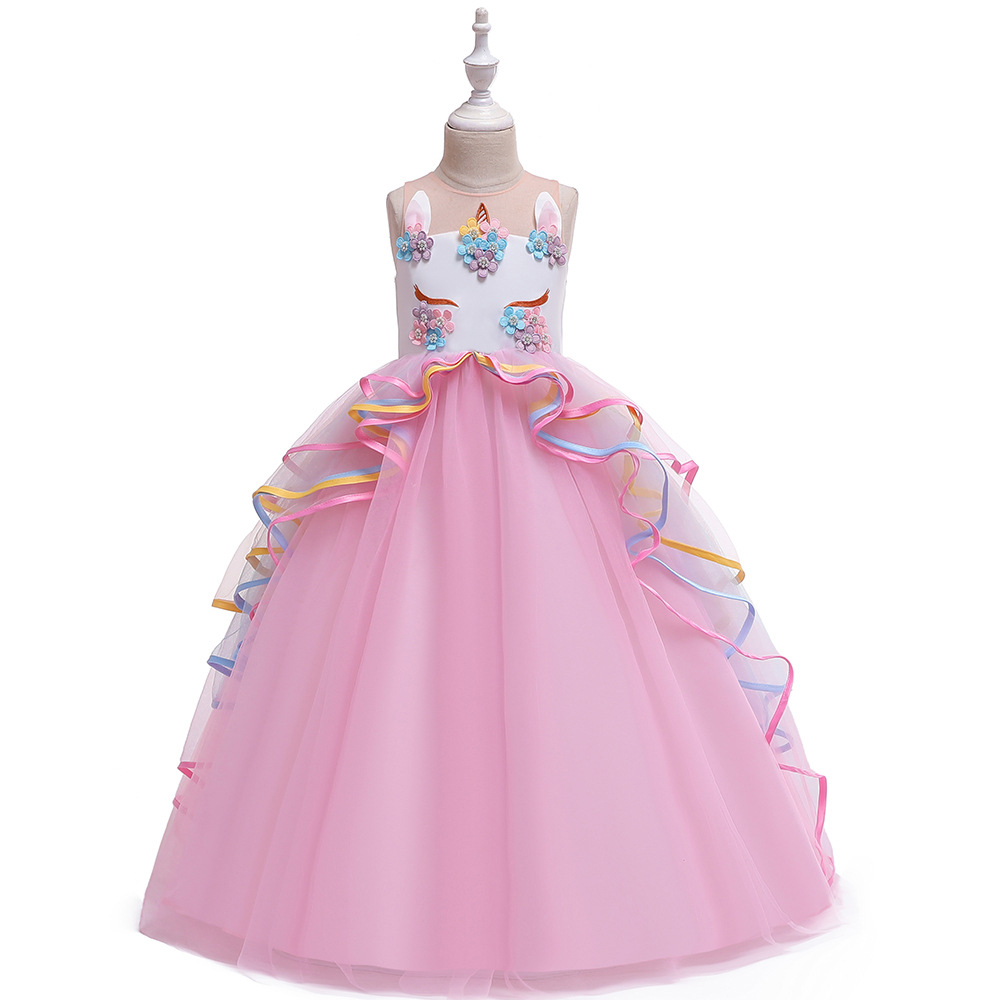 Picture of 20.23 million Christmas Dress Children Unicorn Dress Girl's Gauze Rainbow Princess Dress Cotton 4-12 Years