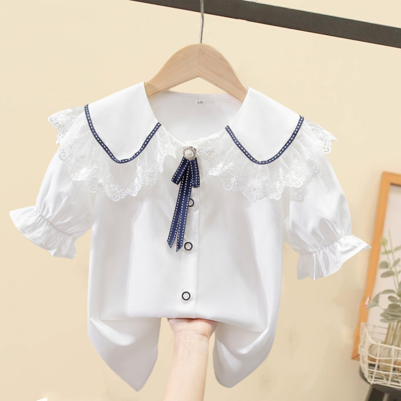 Picture of Spring 2024 Spring Children's Shirt Girls French Ledge Collar White Shirt Women Treasure Design Long Sleeve Shirt
