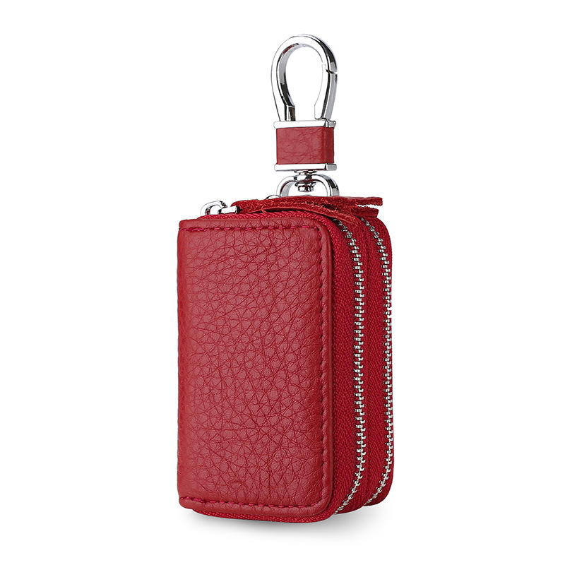 Picture of First layer cowhide double zipper car key bag leather key bag source factory wholesale waist hanging key chain men
