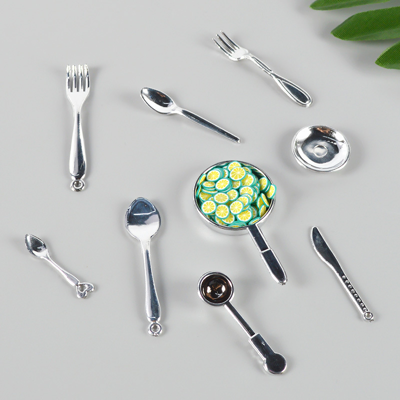 Picture of diy mini plastic spoon Fork pot tableware model Play House Miniature simulation kitchen food and play toys