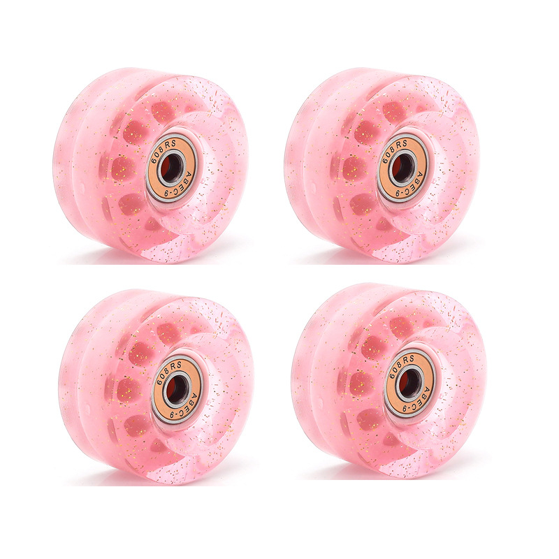 Picture of 5832 double-row skate shoes high elastic PU wheel four-wheel roller skates 82A non-luminous wheel colorful sequins transparent wheel