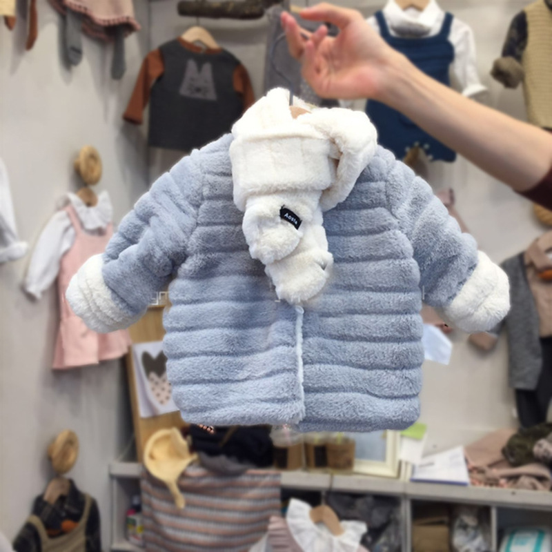Picture of Korean version of children's clothing autumn and winter new fur coat with scarf on both sides to wear small and medium-sized children's coat manufacturers wholesale