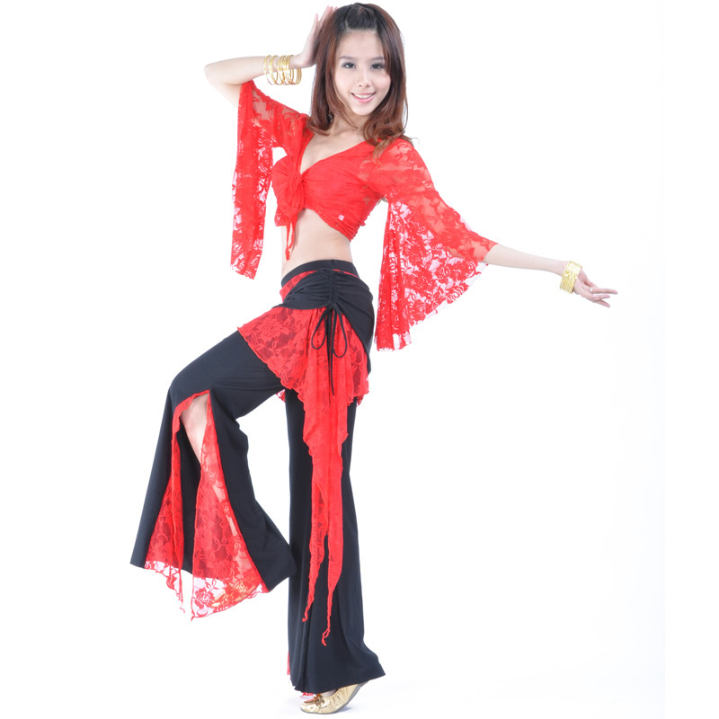 Picture of 08# Lace Pants Lace Top Belly Dance Clothing Trumpet Sleeve Matching Waist Skirt Split Pants Chaozhou Tripartite