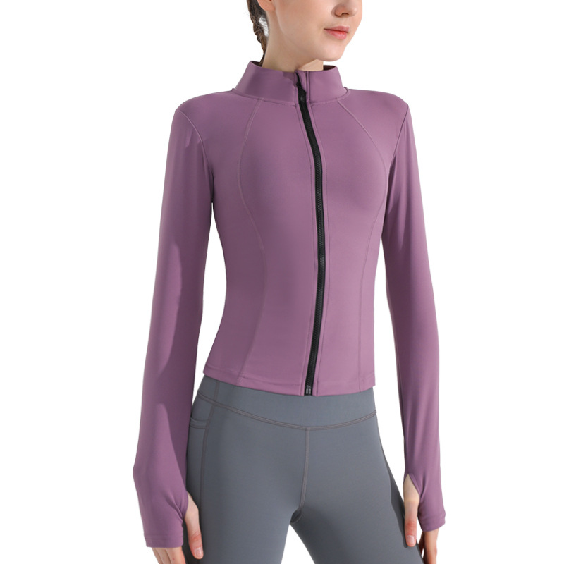 Picture of Autumn and Winter Sports Yoga Clothes Can Be Worn Outside Jacket Women's Elastic Zipper Outdoor Running Fitness Sweatshirt Stand Collar