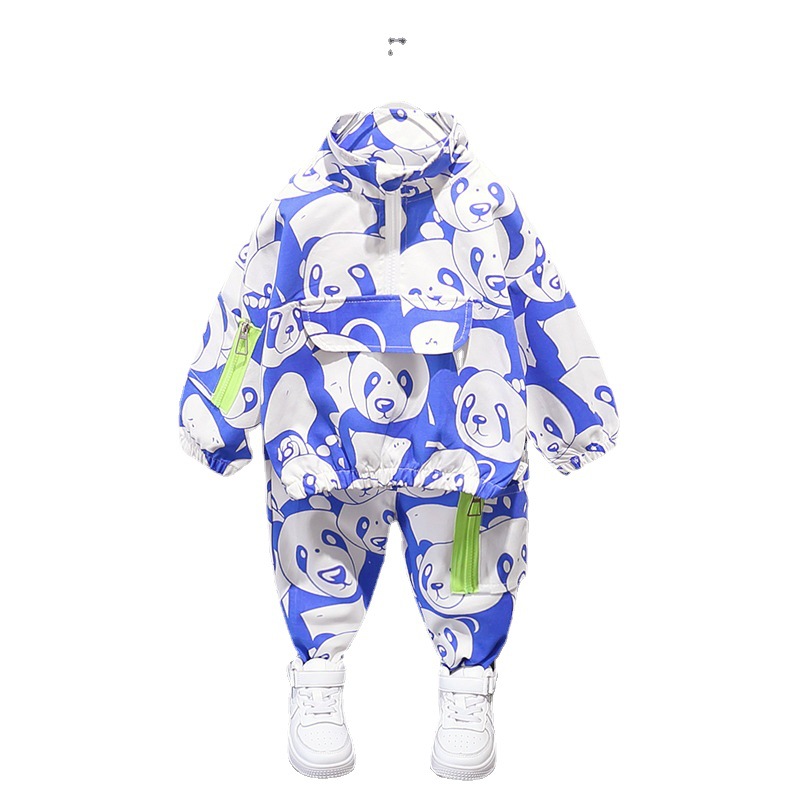 Picture of Children's children's clothing Korean new boys and girls baby two-piece set stitching collar printing long sleeve two-piece suit fashion generation hair