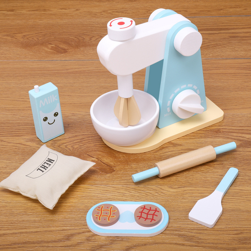 Picture of Children's Educational Toys Wooden Simulation Play House Kitchen Toy Set Coffee Machine Bread Machine Microwave Oven Toy
