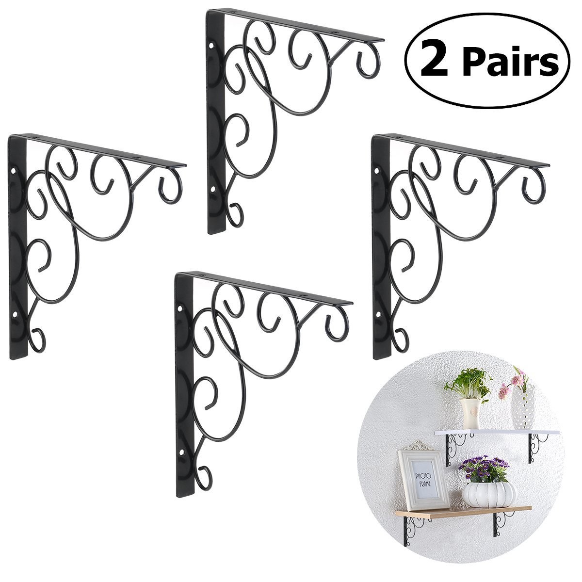 Picture of Iron Bracket Wall Bookshelf Wall Decoration Wall Hanging Fixed Right Angle Black and White One-word Shelf Support Laminate