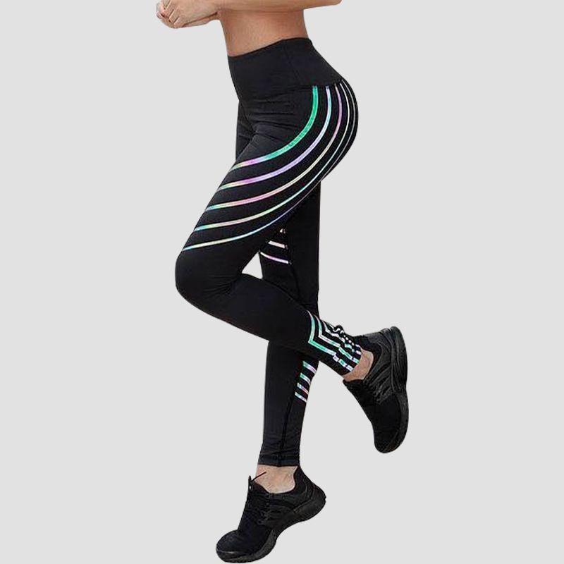 Picture of Spot supply new wish European and American streamer digital printing striped tight high waist sports yoga leggings