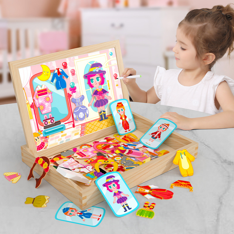 Factory direct wooden farm Zodiac magnetic puzzle double-sided puzzle drawing board children's educational toys wholesale